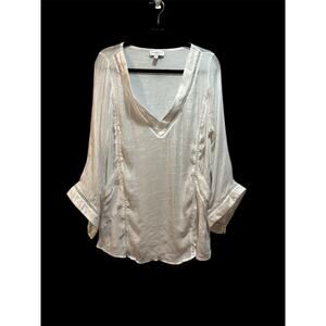 Mandarin Blue white sheer swimsuit coverup. Flare 3/4 sleeves pockets women’s Xl